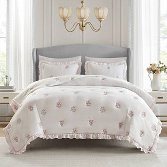 Intelligent Design Arya Floral Embroidered Ruffle Quilt Set with Shams