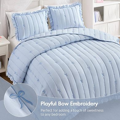 Intelligent Design Florence Bow Embroidered Ruffle Quilt Set with Shams