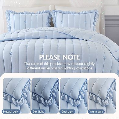 Intelligent Design Florence Bow Embroidered Ruffle Quilt Set with Shams