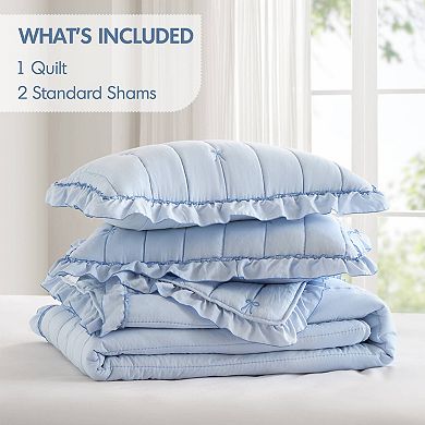 Intelligent Design Florence Bow Embroidered Ruffle Quilt Set with Shams