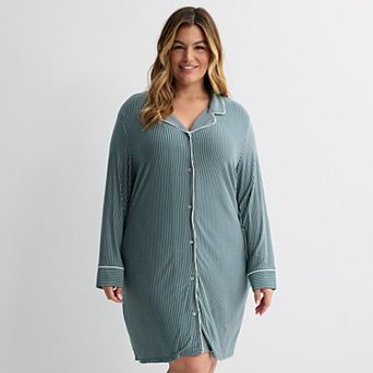 Plus Size Sonoma Goods For Life® Cozy Long Sleeve Button-Down Knit Nightgown