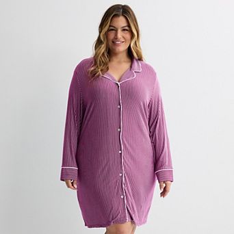 Plus Size Sonoma Goods For Life® Cozy Long Sleeve Button-Down Knit Nightgown
