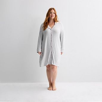 Plus Size Sonoma Goods For Life® Cozy Long Sleeve Button-Down Knit Nightgown