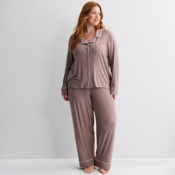 Plus Size Sonoma Goods For Life® Long Sleeve Notch Collar Pajama Top & Pajama Bottoms Set