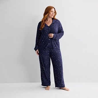 Plus Size Sonoma Goods For Life® Long Sleeve Notch Collar Pajama Top & Pajama Bottoms Set