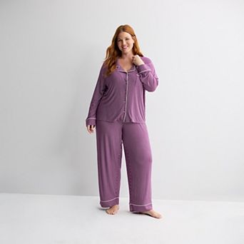 Plus Size Sonoma Goods For Life® Long Sleeve Notch Collar Pajama Top & Pajama Bottoms Set