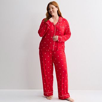 Plus Size Sonoma Goods For Life® Long Sleeve Notch Collar Pajama Top & Pajama Bottoms Set