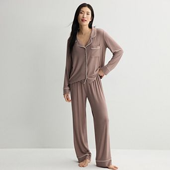 Women's Sonoma Goods For Life® Soft Knit Long Sleeve Notch Collar Pajama Top & Pajama Bottoms Set