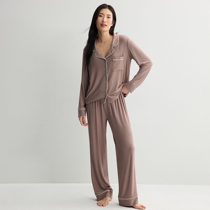 Women's Sonoma Goods For Life® Soft Knit Long Sleeve Notch Collar Pajama Top & Pajama Bottoms Set,
