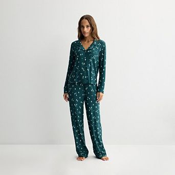 Women's Sonoma Goods For Life® Soft Knit Long Sleeve Notch Collar Pajama Top & Pajama Bottoms Set