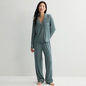 Women's Sonoma Goods For Life® Soft Knit Long Sleeve Notch Collar Pajama Top & Pajama Bottoms Set