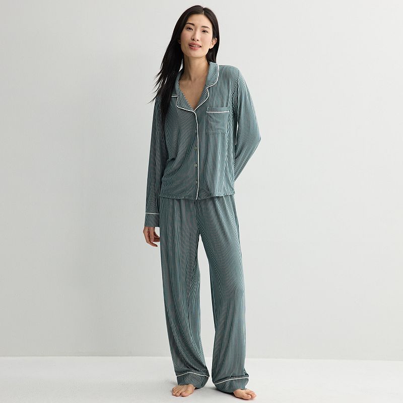 Women's Sonoma Goods For Life® Soft Knit Long Sleeve Notch Collar Pajama Top & Pajama Bottoms Set,
