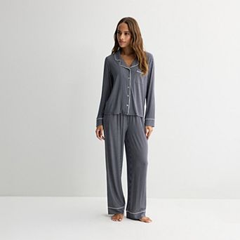 Women's Sonoma Goods For Life® Soft Knit Long Sleeve Notch Collar Pajama Top & Pajama Bottoms Set