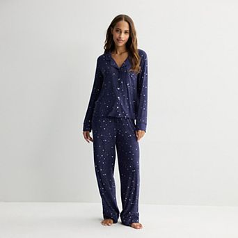 Women's Sonoma Goods For Life® Soft Knit Long Sleeve Notch Collar Pajama Top & Pajama Bottoms Set