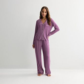 Women's Sonoma Goods For Life® Soft Knit Long Sleeve Notch Collar Pajama Top & Pajama Bottoms Set