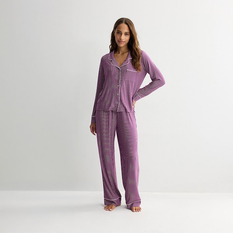 Women's Sonoma Goods For Life® Soft Knit Long Sleeve Notch Collar Pajama Top & Pajama Bottoms Set,