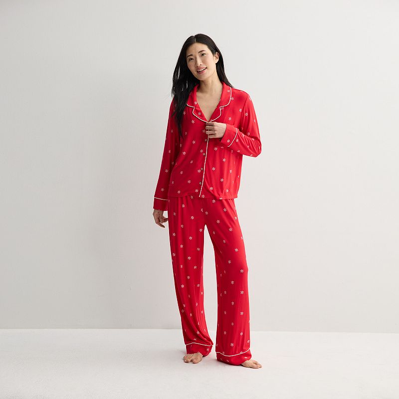 Women's Sonoma Goods For Life® Soft Knit Long Sleeve Notch Collar Pajama Top & Pajama Bottoms Set,