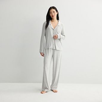 Women's Sonoma Goods For Life® Soft Knit Long Sleeve Notch Collar Pajama Top & Pajama Bottoms Set