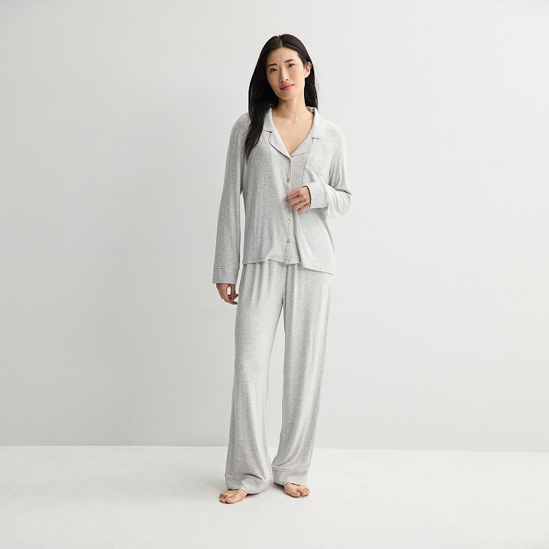 Women's Sonoma Goods For Life® Soft Knit Long Sleeve Notch Collar Pajama Top & Pajama Bottoms Set,