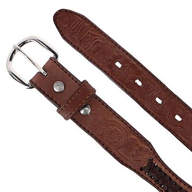 CTM Boy's Gold & Silver Star Concho Western Leather Belt