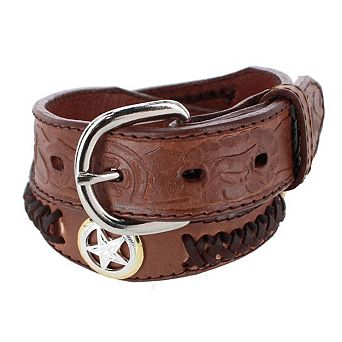 CTM Boy's Gold & Silver Star Concho Western Leather Belt