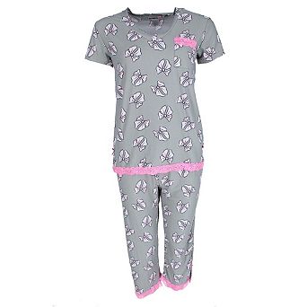 Strawberrykiss Women's Plus Size Bows V-neck Short Sleeve Capri Set