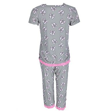 Strawberrykiss Women's Plus Size Bows V-neck Short Sleeve Capri Set