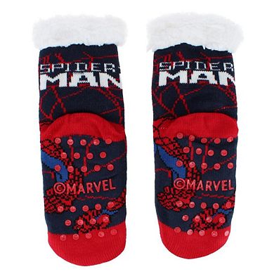 Textiel Trade Boy's Marvel Spider Man Sherpa Lined Slipper Socks (1 Pair)