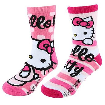 Textiel Trade Girl's Sanrio Hello Kitty Snuggle No-Slip Socks (2 Pairs)