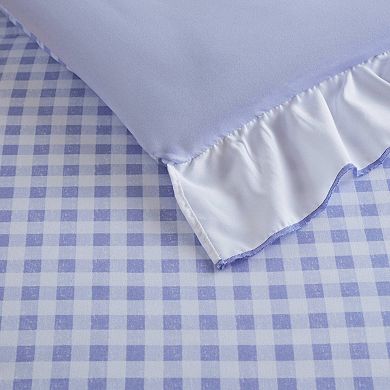 Intelligent Design Iris Double Ruffle Gingham Comforter Set with Coordinating Throw Pillow
