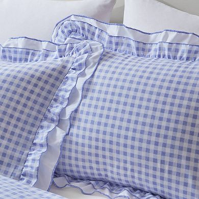 Intelligent Design Iris Double Ruffle Gingham Comforter Set with Coordinating Throw Pillow