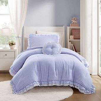 Intelligent Design Iris Double Ruffle Gingham Comforter Set with Coordinating Throw Pillow