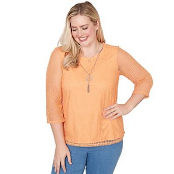 Petite Alfred Dunner Bright Popcorn Mesh Top with Necklace