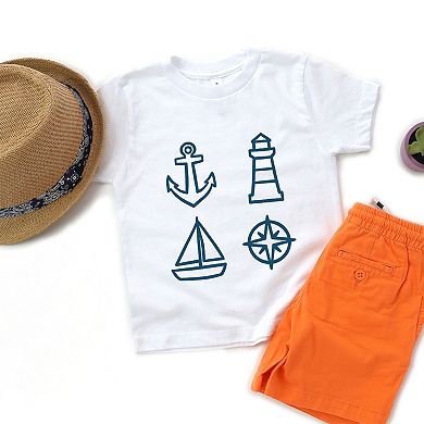 Anchor Lighthouse Boat Compass - Toddler Short Sleeve Graphic T-Shirt