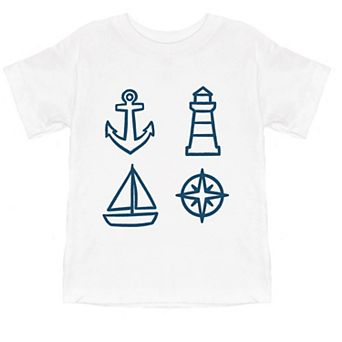 Anchor Lighthouse Boat Compass - Toddler Short Sleeve Graphic T-Shirt