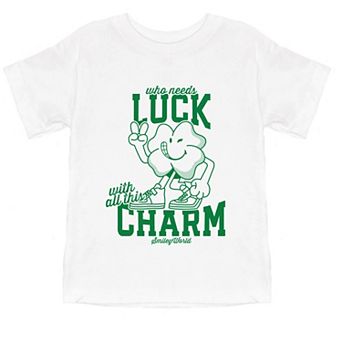 SmileyWorld Who Needs Luck - Toddler Short Sleeve Graphic T-Shirt