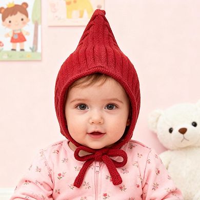 Baby Knit Hat - Wool, Ribbed, Adjustable, Warm