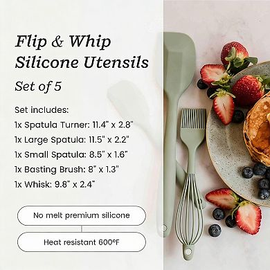 Upgrade Silicone Kitchen Utensils Set - Heat Resistant to 600F - Non Scratch - 5 Pcs