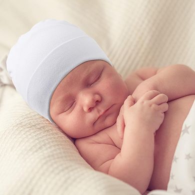 6 Pack Baby Beanies, Unisex Cotton Hats, 0-6 Months, Foldable Edge, Soft & Breathable