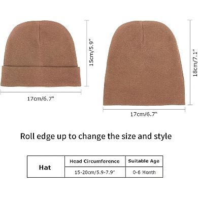 6 Pack Baby Beanies, Unisex Cotton Hats, 0-6 Months, Foldable Edge, Soft & Breathable