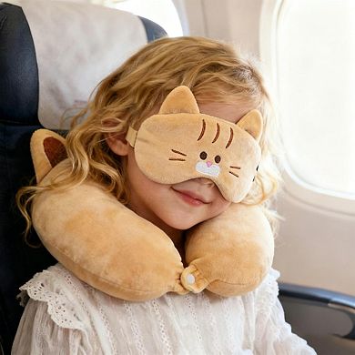 Ergonomic Kids Travel Pillow with Memory Foam & Sleep Mask