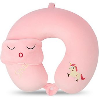 Ergonomic Kids Travel Pillow with Memory Foam & Sleep Mask