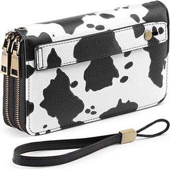 Leather RFID Blocking Wristlet Wallet with Dual-Zipper Design