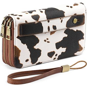 Leather RFID Blocking Wristlet Wallet with Dual-Zipper Design