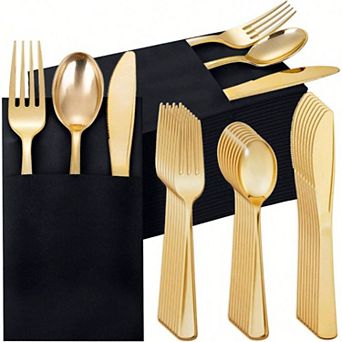 100 Pack Disposable Rose Gold Cutlery Set for Parties
