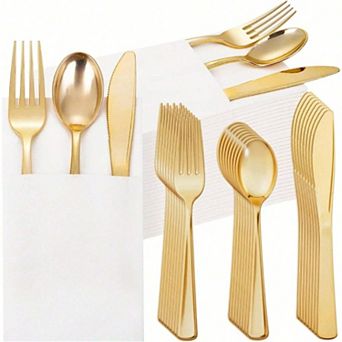 100 Pack Disposable Rose Gold Cutlery Set for Parties