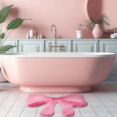 2 Pcs Bathroom Pink Bow Rugs Coquette Preppy Cute Bow Shaped Bath Mats Home Decor Non Slip