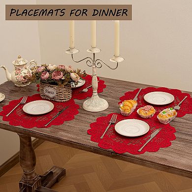 2 Pcs Round Lace Placemats for Tables Embroidered Vintage Crochet Floral Lace Table Runner