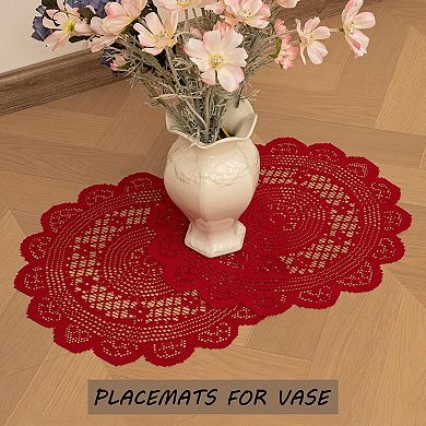 2 Pcs Round Lace Placemats for Tables Embroidered Vintage Crochet Floral Lace Table Runner
