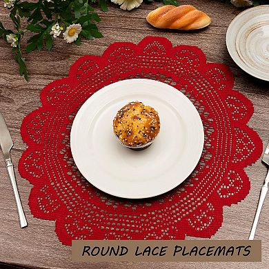 2 Pcs Round Lace Placemats for Tables Embroidered Vintage Crochet Floral Lace Table Runner